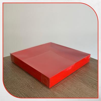 20x20x3 Altı Kırmızı Karton Üstü Asetat Kutu