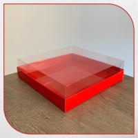 20x20x5 Altı Kırmızı Karton Üstü Asetat Kutu