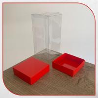 7x7x14 Kırmızı Çift Taraflı Karton ve Asetat Kutu