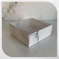 8x8x3 Altı Beyaz Mermer Desenli Karton Üstü Asetat Kutu