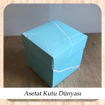 10x10x10 Mavi Mermer Desenli Komple Karton Kutu