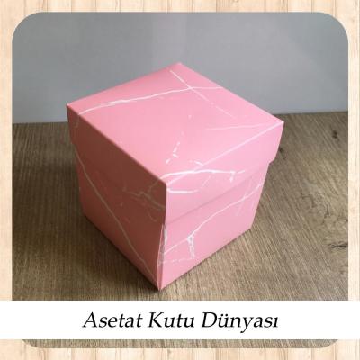 10x10x10 Pembe Mermer Desenli Komple Karton Kutu