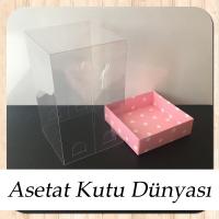 10x10x16 Altı Pembe Zemin Beyaz Puantiyeli Karton, Üstü Asetat Kutu