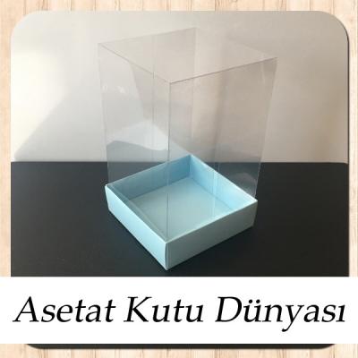 10x10x16 Altı Mavi Karton Üstü Asetat Kutu