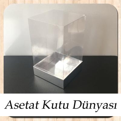 10x10x16 Altı Gümüş Metalize Karton Üstü Asetat Kutu