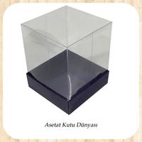 10x10x16 Altı Lacivert Karton Üstü Asetat Kutu