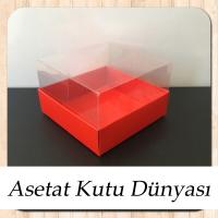10x10x6 Altı Kırmızı Karton Üstü Asetat Kutu