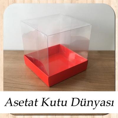 12x12x12 Altı Kırmızı Karton Üstü Asetat Kutu