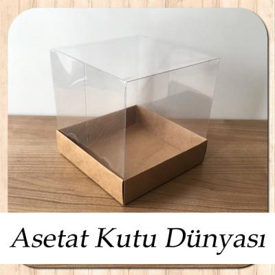 12x12x12 Altı Kraft Karton Üstü Asetat Kutu