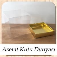 12x12x12 Altı Gold Metalize Karton Üstü Asetat Kutu