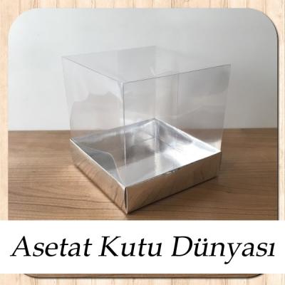 12x12x12 Altı Gümüş Metalize Karton Üstü Asetat Kutu
