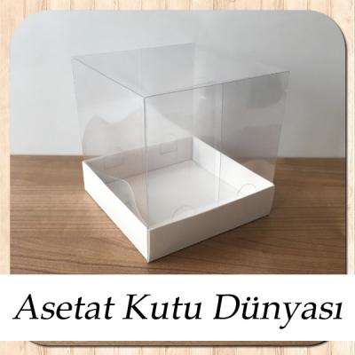 12x12x12 Altı Beyaz Karton Üstü Asetat Kutu
