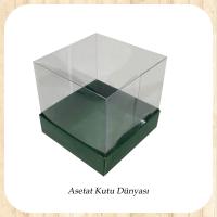 12x12x12 Altı Yeşil Karton Üstü Asetat Kutu
