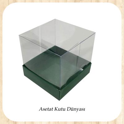 12x12x12 Altı Yeşil Karton Üstü Asetat Kutu