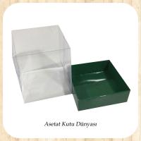 12x12x12 Altı Yeşil Karton Üstü Asetat Kutu