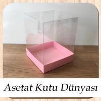 12x12x15 Altı Pembe Karton Üstü Asetat Kutu