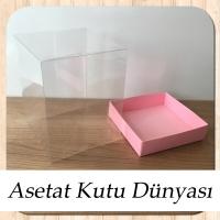 12x12x15 Altı Pembe Karton Üstü Asetat Kutu