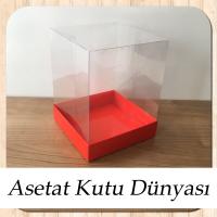 12x12x15 Altı Kırmızı Karton Üstü Asetat Kutu