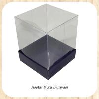 12x12x15 Altı Lacivert  Karton Üstü Asetat Kutu