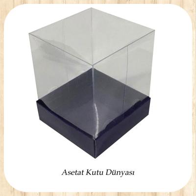 12x12x15 Altı Lacivert  Karton Üstü Asetat Kutu