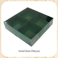 12x12x3 Altı Yeşil Karton Üstü Asetat İçi 4 Bölmeli kutu