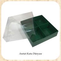 12x12x3 Altı Yeşil Karton Üstü Asetat İçi 4 Bölmeli kutu