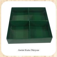 12x12x3 Altı Yeşil Karton Üstü Asetat İçi 4 Bölmeli kutu