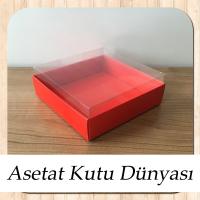 12x12x4 Altı Kırmızı Karton Üstü Asetat Kutu