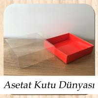 12x12x4 Altı Kırmızı Karton Üstü Asetat Kutu