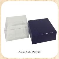 12x12x4 Altı Lacivert Karton Üstü Asetat Kutu