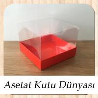 12x12x8.5 Altı Kırmızı Karton Üstü Asetat Kutu