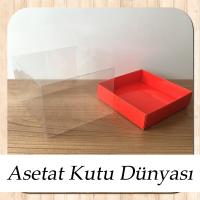 12x12x8.5 Altı Kırmızı Karton Üstü Asetat Kutu