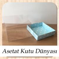 12x12x8.5 Altı Mavi Zemin Beyaz Puantiyeli Karton Üstü Asetat Kutu