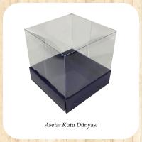 12x12x8.5 Altı Lacivert Karton Üstü Asetat Kutu
