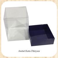 12x12x8.5 Altı Lacivert Karton Üstü Asetat Kutu