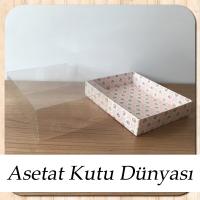 12x15x5 Altı Pembe Gül Desenli Karton Üstü Asetat Kutu