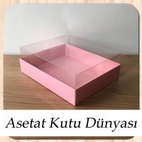 12x15x5 Altı Pembe Karton Üstü Asetat Kutu