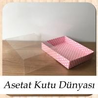 12x15x5 Altı Pembe Zemin Beyaz Puantiyeli Karton Üstü Asetat Kutu