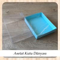 12x15x5 Altı Mavi Mermer Desenli Karton Üstü Asetat Kutu