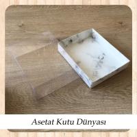 12x15x5 Altı Beyaz  Mermer Desenli Karton Üstü Asetat Kutu