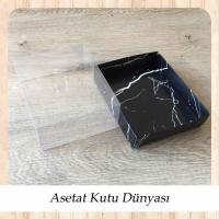 12x15x5 Altı Siyah Mermer Desenli Karton Üstü Asetat Kutu