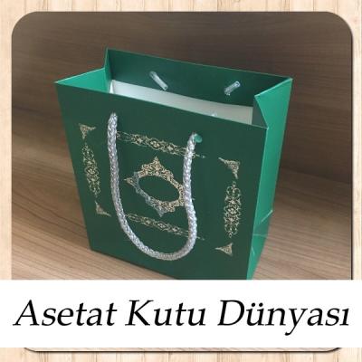 15.5x17x8 Ölçülü Yeşil Üzerine Gümüş Saray Desenli Karton Çanta