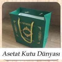 15.5x17x8 Ölçülü Yeşil Üzerine Gold Saray Desenli Karton Çanta