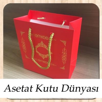15.5x17x8 Ölçülü Kırmızı Üzerine Gold Saray Desenli Karton Çanta