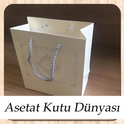 15.5x17x8 Ölçülü Krem Üzerine Gümüş Saray Desenli Karton Çanta