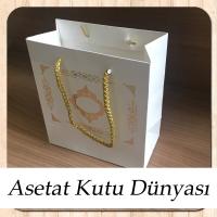 15.5x17x8 Ölçülü Beyaz Üzerine Gold Saray Desenli Karton Çanta