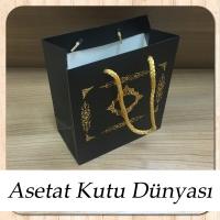 15.5x17x8 Ölçülü Siyah Üzerine Gold Saray Desenli Karton Çanta