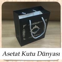 15.5x17x8 Ölçülü Siyah Üzerine Gümüş Saray Desenli Karton Çanta