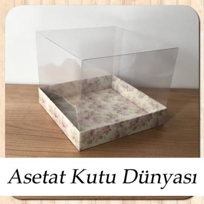 15x15x12 Altı Sümbül Desenli Karton Üstü Asetat Kutu