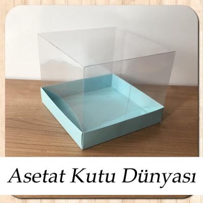 15x15x12 Altı Mavi Karton Üstü Asetat Kutu